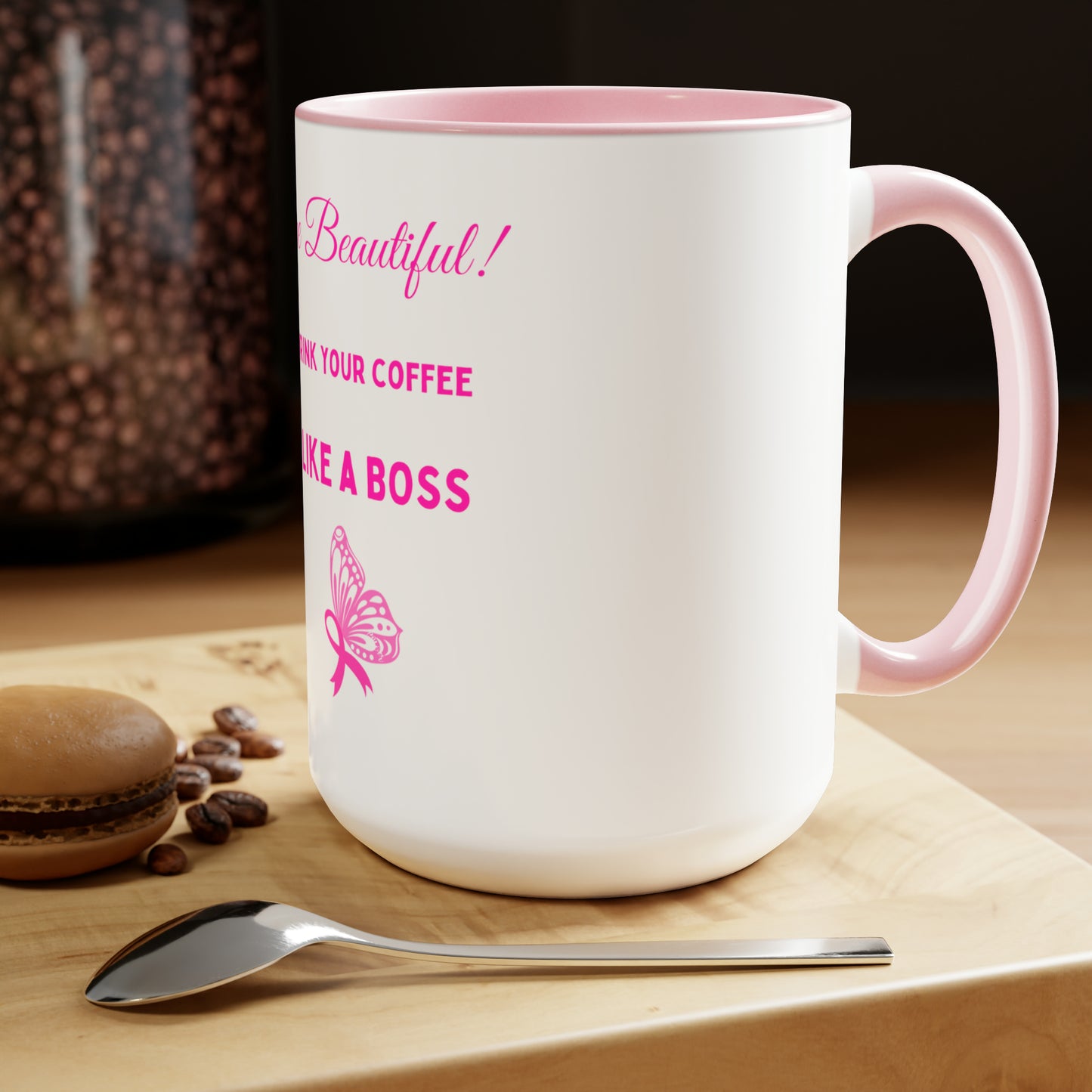 You Are Beautiful Two-Tone Coffee Mugs, 15oz (Breast Cancer Awareness)
