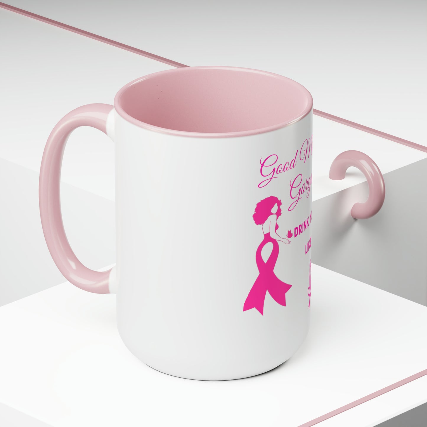 Good Morning Gorgeous Two-Tone Coffee Mugs, 15oz (Breast Cancer Awareness)