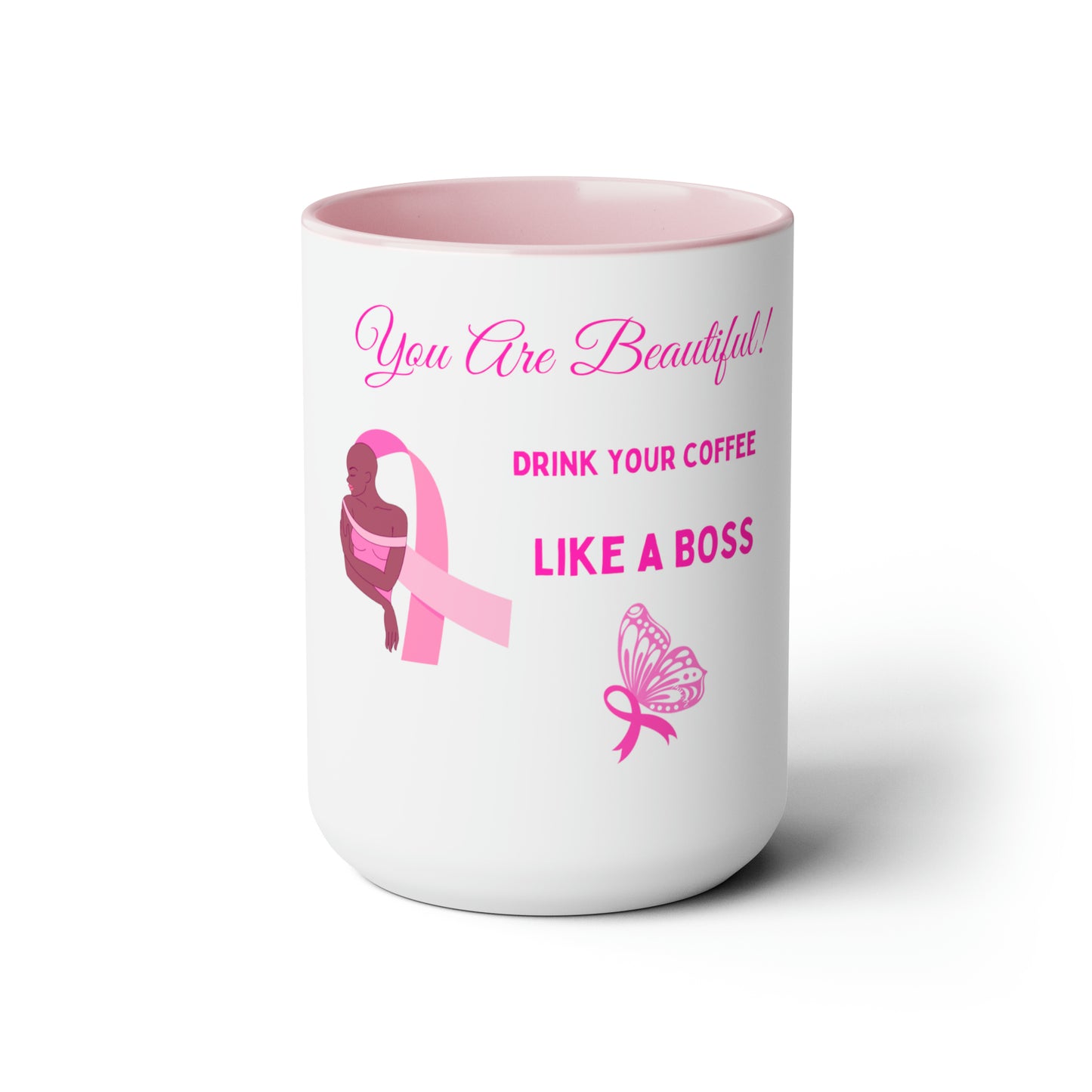 You Are Beautiful Two-Tone Coffee Mugs, 15oz (Breast Cancer Awareness)