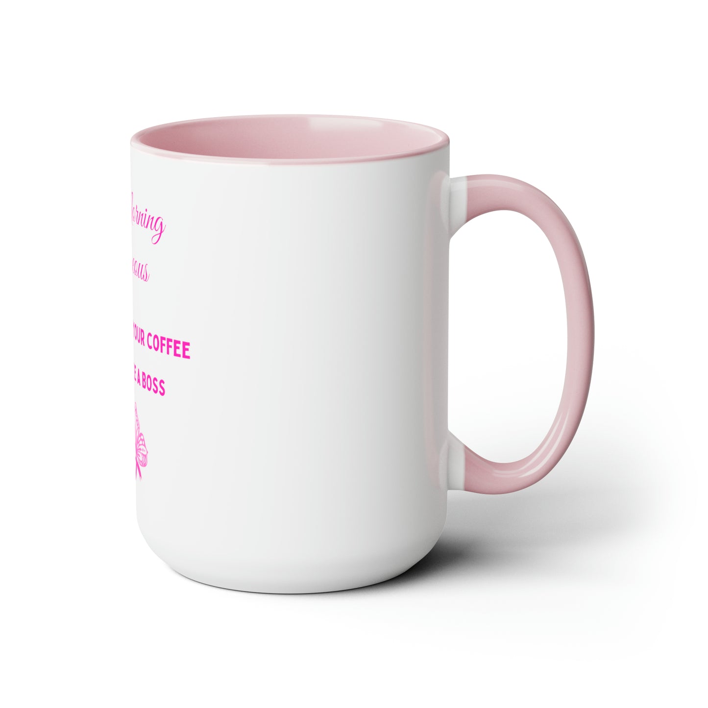Good Morning Gorgeous Two-Tone Coffee Mugs, 15oz (Breast Cancer Awareness)