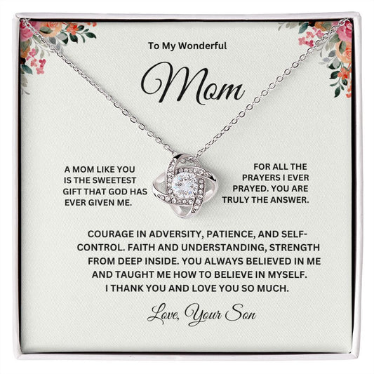 To My Wonderful Mom Beautiful Love Knot Necklace