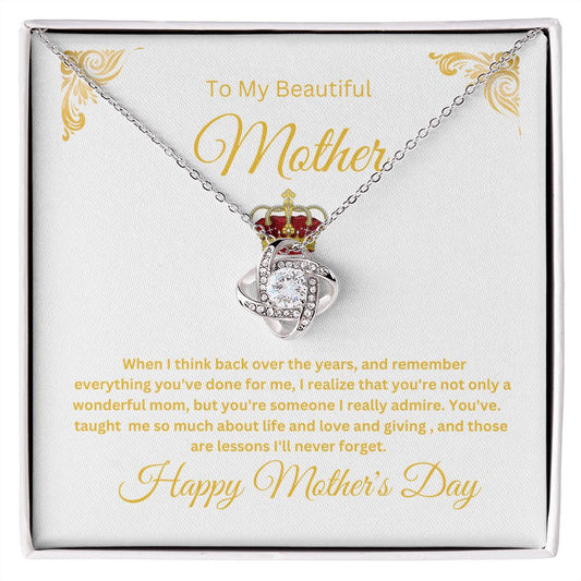 To My Beautiful Mother Love Knot Necklace Happy Mother's Day